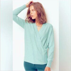 J. Jill Faux Wrap V-Neck Surplice Sweater Cotton Blend Sz XL Aqua #306G